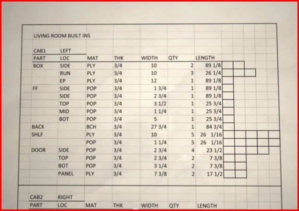 Cutting List