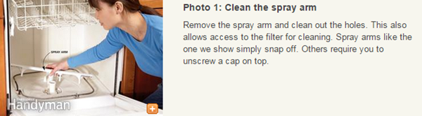 Clean the dishwasher spray arm