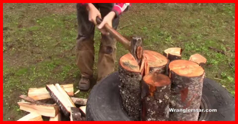 Splitting Wood In A Tire